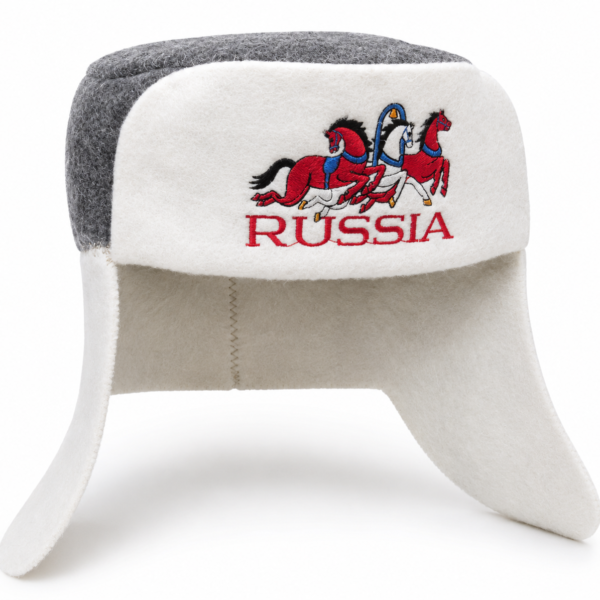 Шапка ушанка "RUSSIA. Тройка", полушерсть
